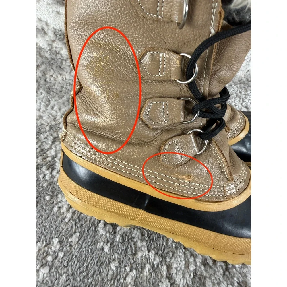 Sorel Size 10 Caribou Winter Snow‎ Duck Boots Tan Black Mid Calf Womens